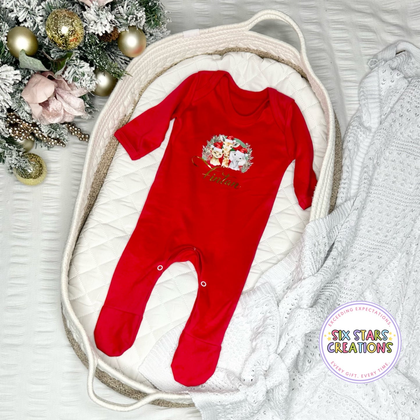 Personalised Christmas Safari Animals Rainbow Baby Romper