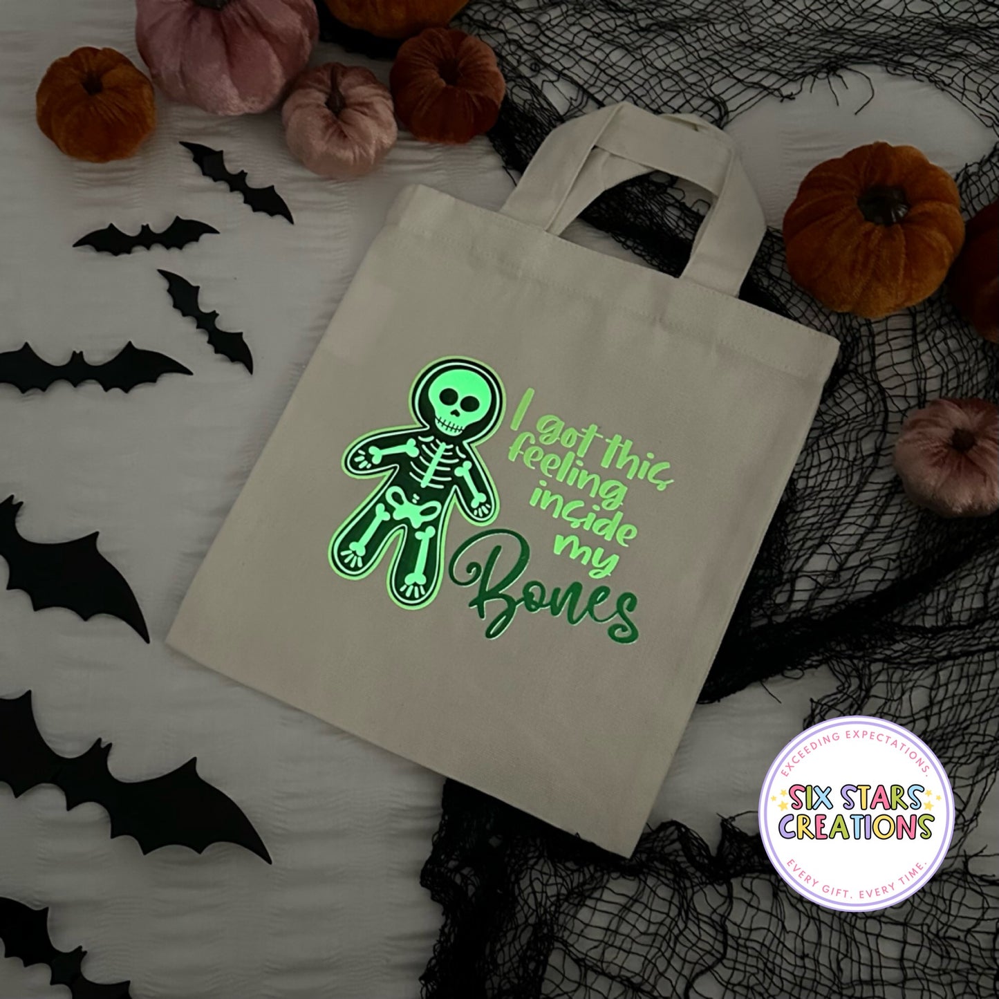 “I Got This Feeling Inside My Bones” Glow In The Dark Tote Bag
