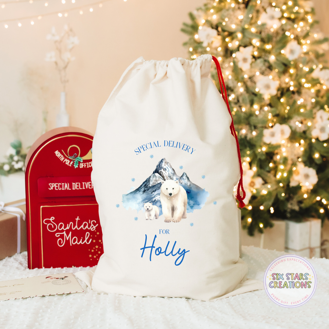 Blue Polar Bear Personalised Santa Sack