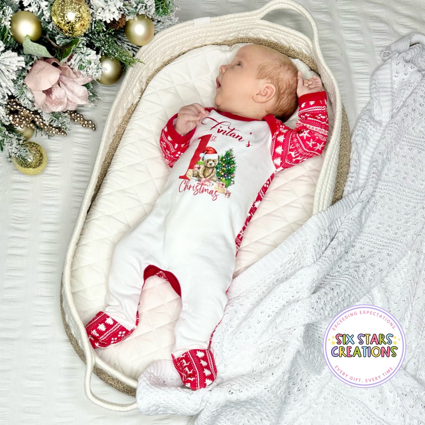 Personalised Fairisle Print 1st Christmas Baby Romper