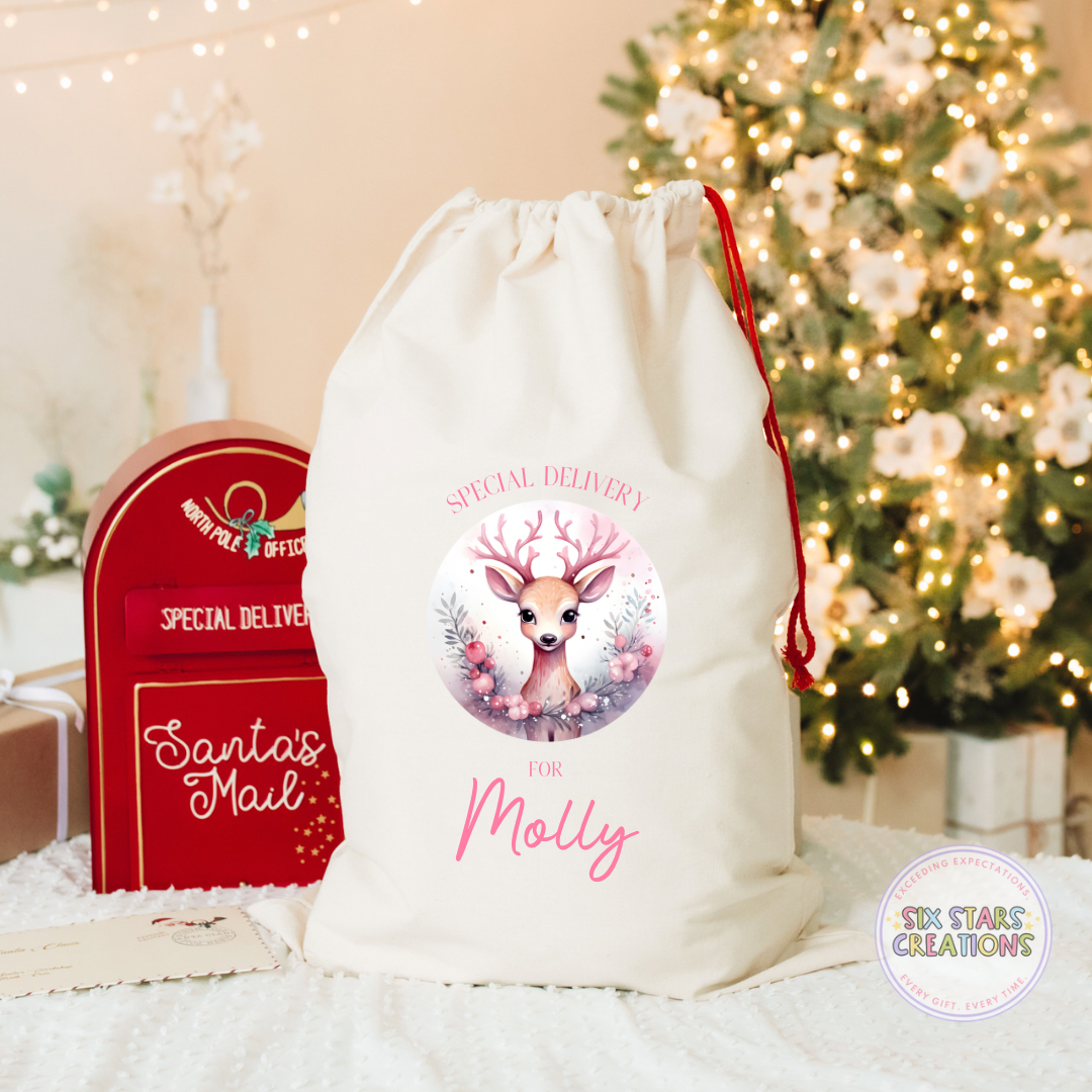 Pink Deer Personalised Santa Sack