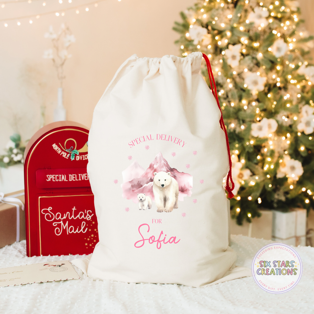Pink Polar Bear Personalised Santa Sack