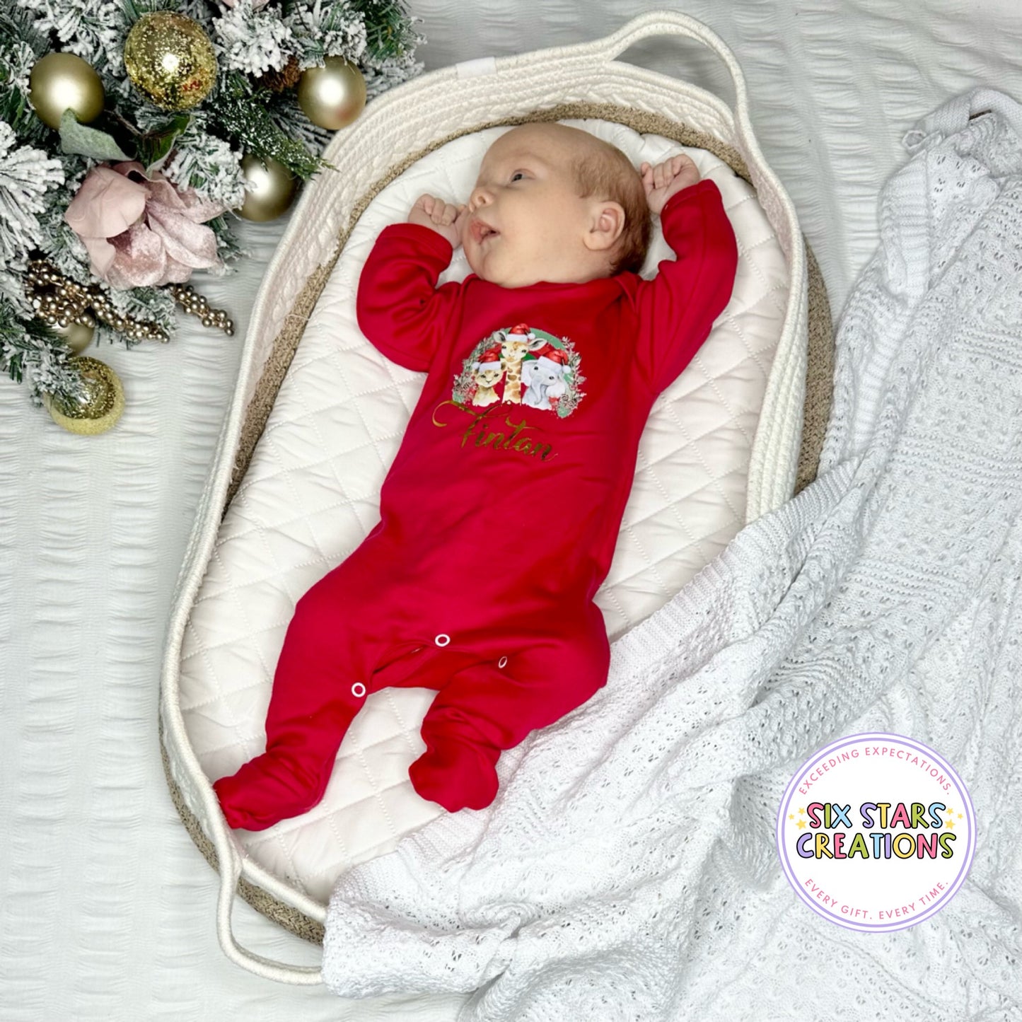 Personalised Christmas Safari Animals Rainbow Baby Romper