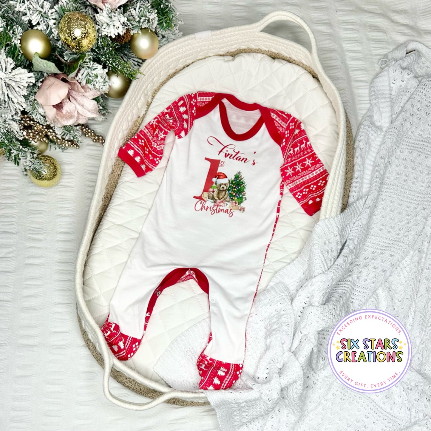 Personalised Fairisle Print 1st Christmas Baby Romper