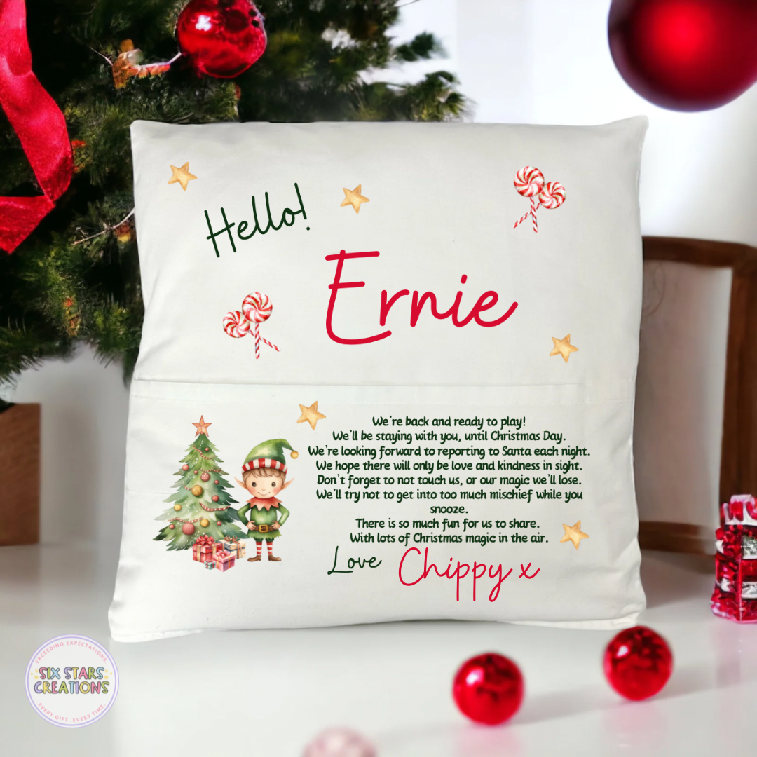 Elf Arrival Pocket Cushion Personalised - Boy Elf
