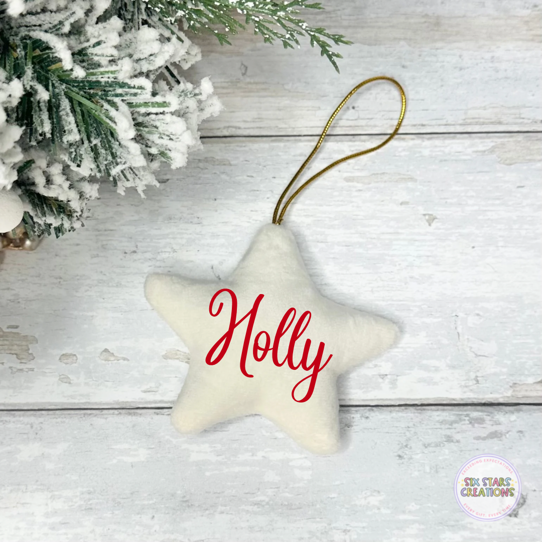 Cream Velvet Personalised Star Decoration
