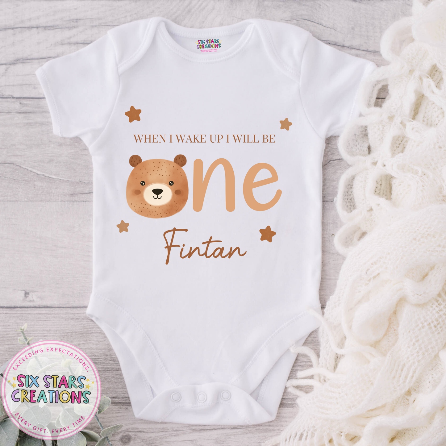 Personalised Birthday Bodysuit - When I Wake Up I Will Be One Brown Bear Design