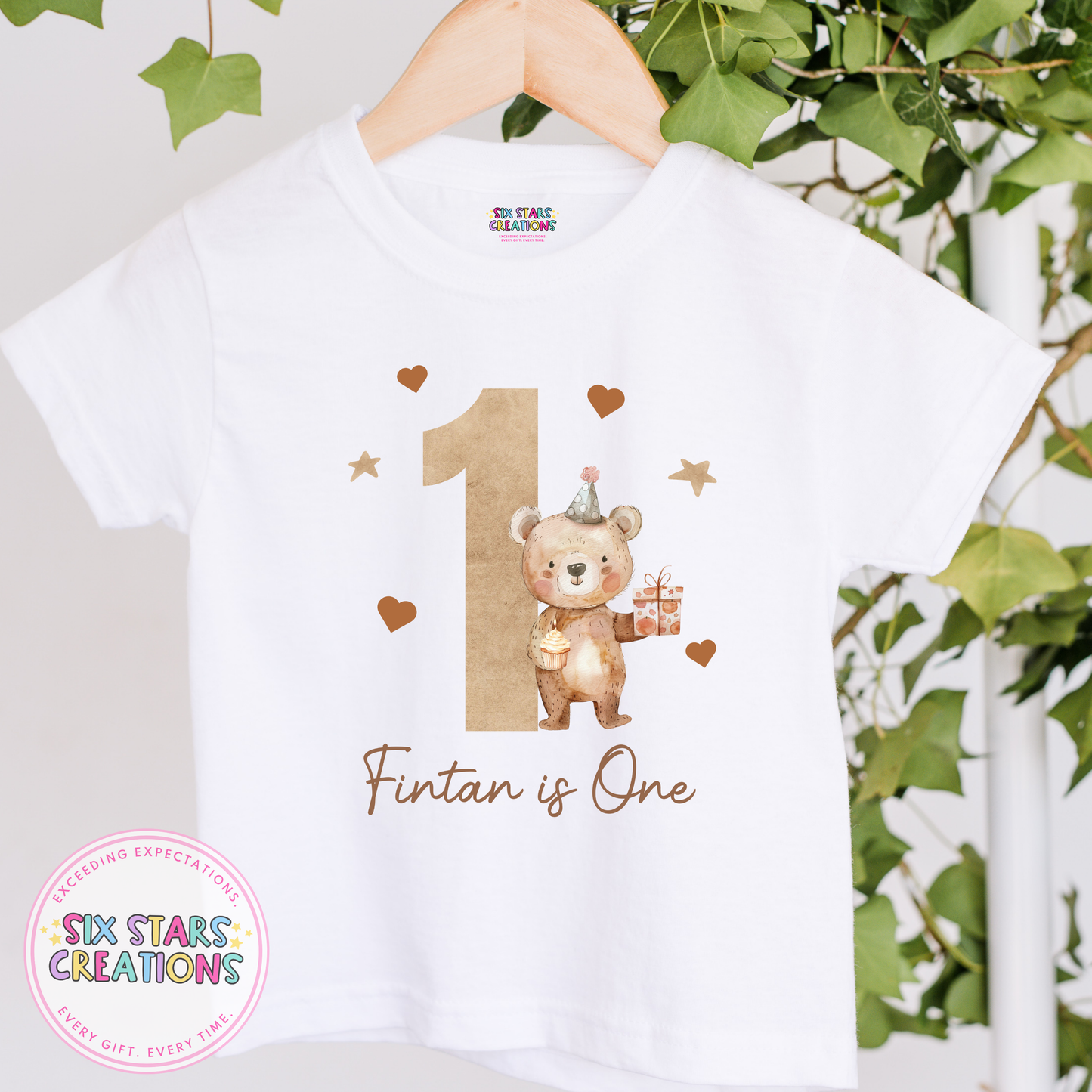 Personalised Birthday T-Shirt - ‘Name’ Is One Brown Bear Design