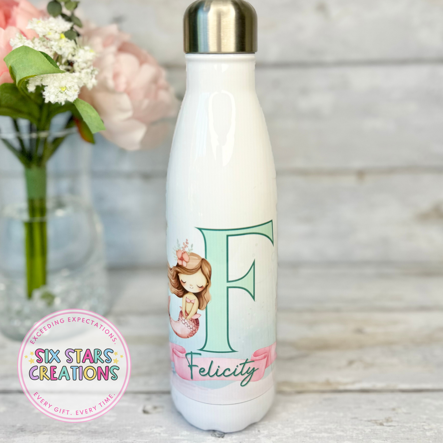 Personalised Metal Kids Water Bottle - Mermaid