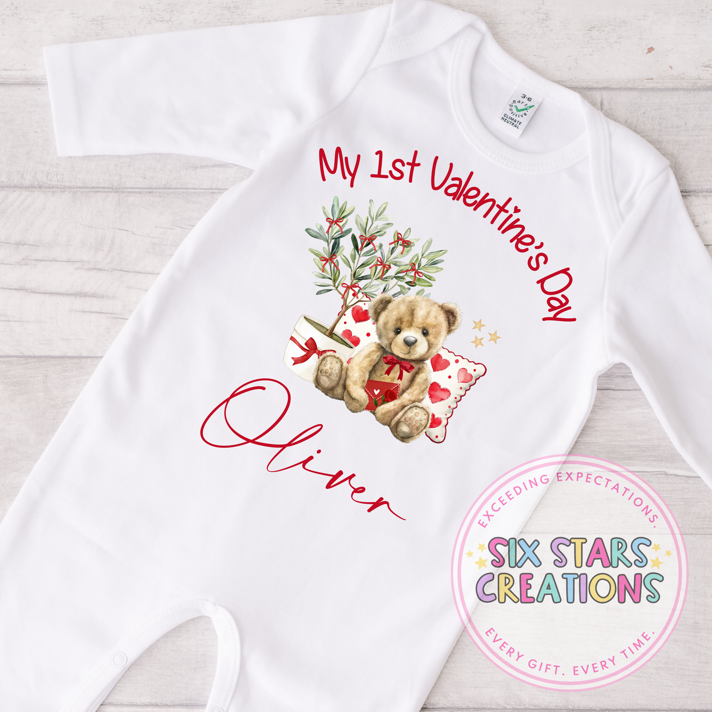 Personalised My 1st Valentine’s Day Teddy Bear Design Sleepsuit