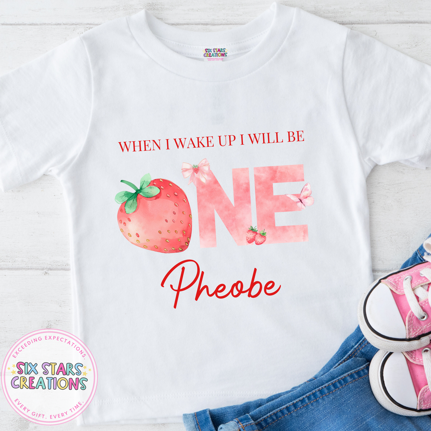 Personalised Birthday T-Shirt - When I Wake Up I Will Be One Strawberry Design