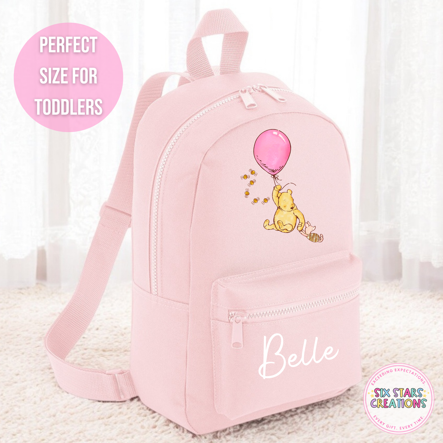 Personalised Toddler 7L Backpack - BEAR PINK BALLOON