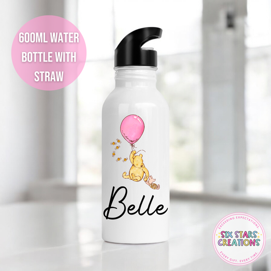 Stainless Steel Water Bottle With Straw - BEAR PINK BALLOON