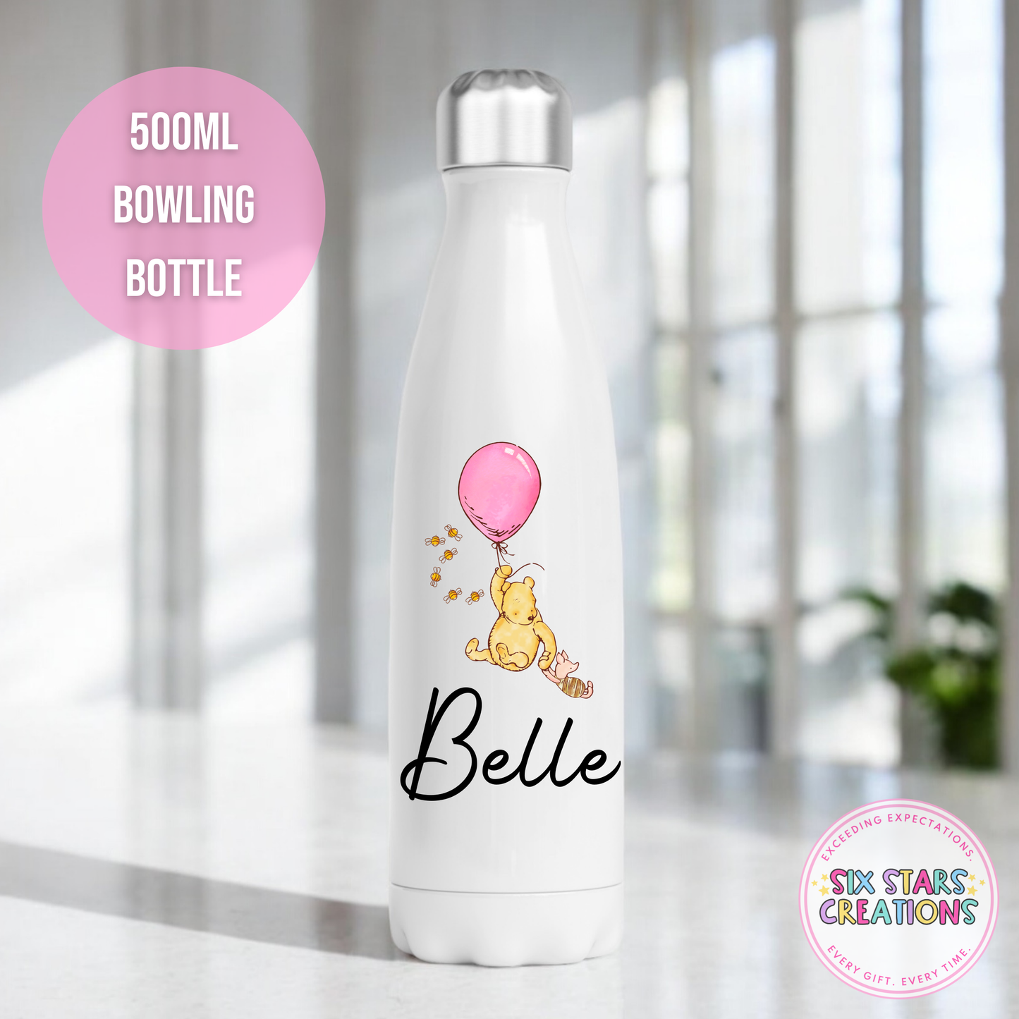 Double Walled Stainless Steel Water Bottle - BEAR PINK BALLOON