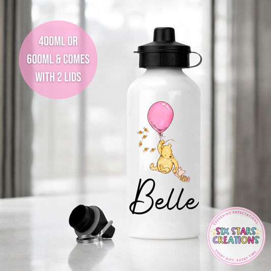 Premium Aluminium Water Bottle Comes With 2 Lids - BEAR PINK BALLOON