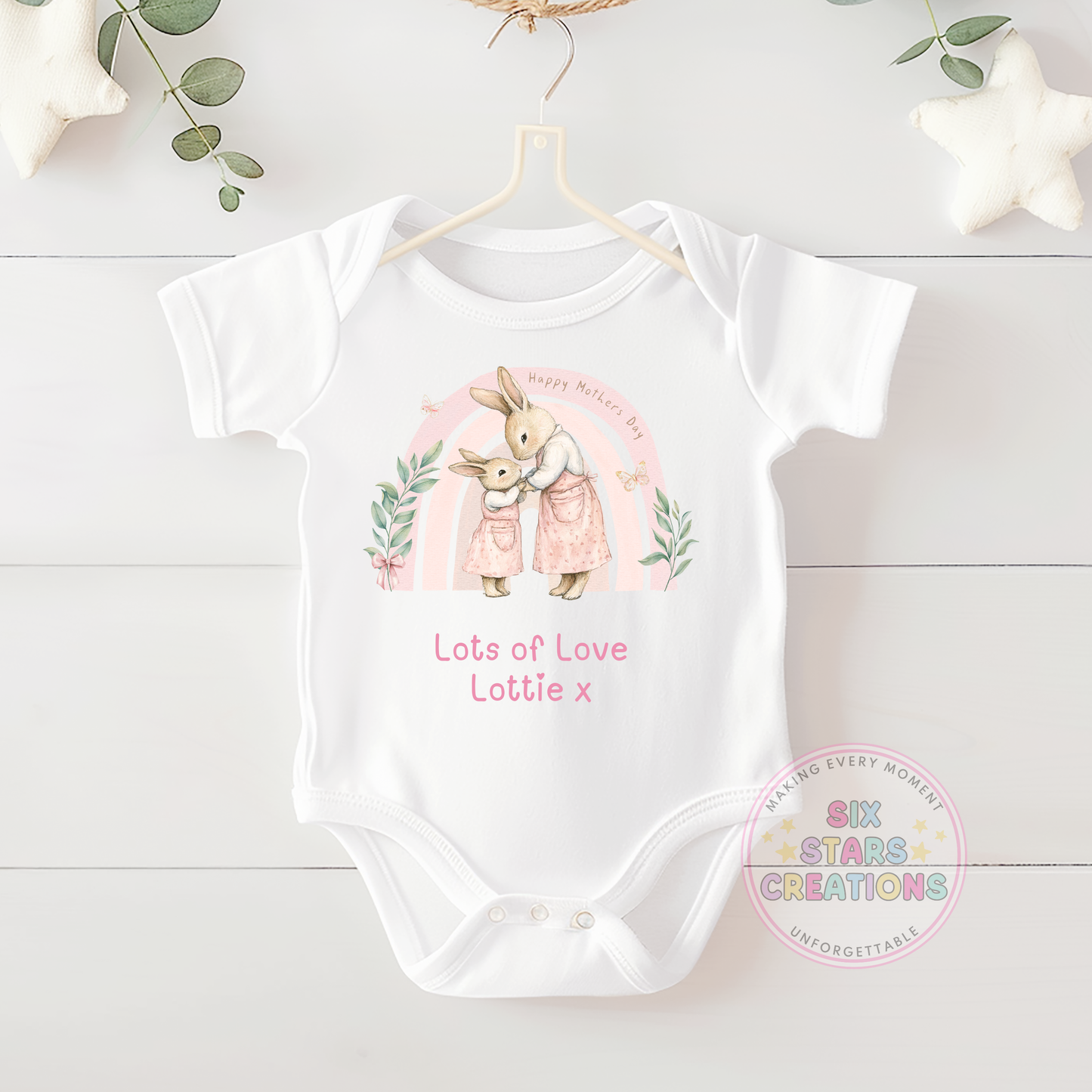 Personalised 'Happy Mother's Day' Pink Bunny Design Baby Vest