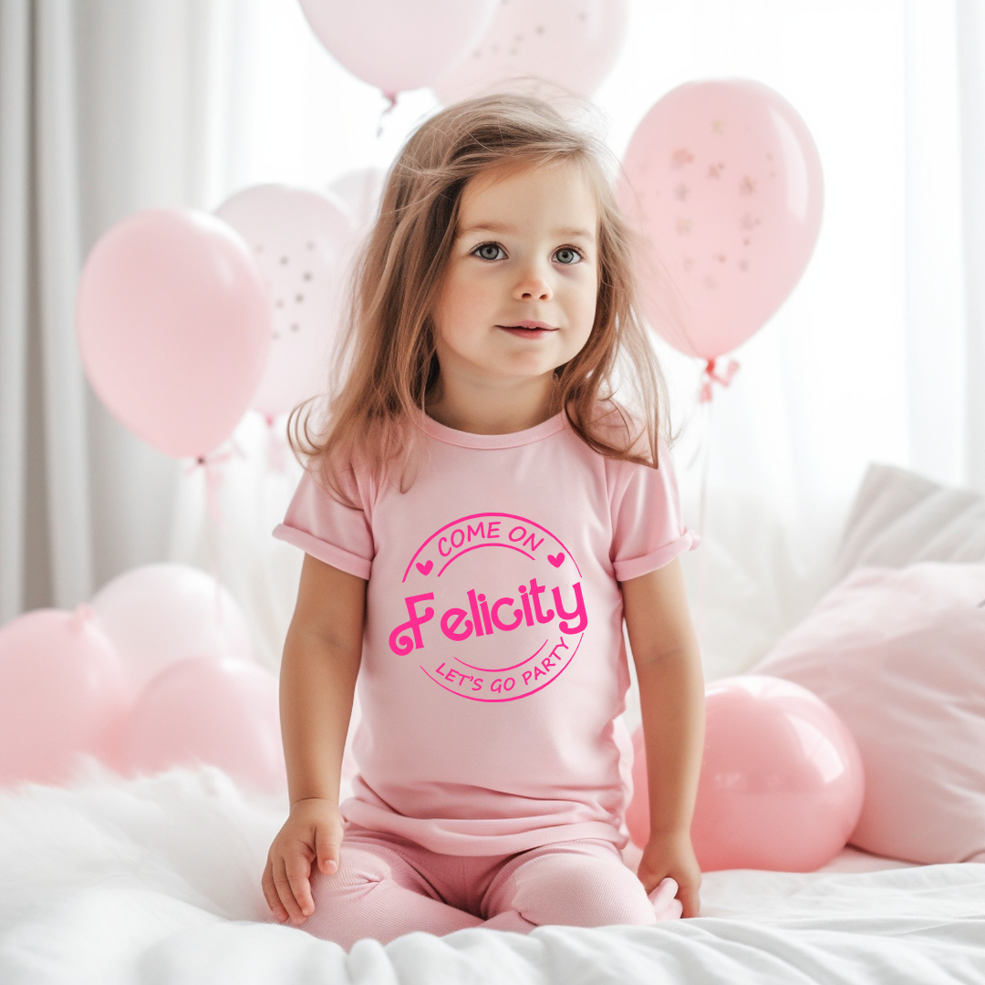 Personalised “Let’s Go Party” T-shirt Pink
