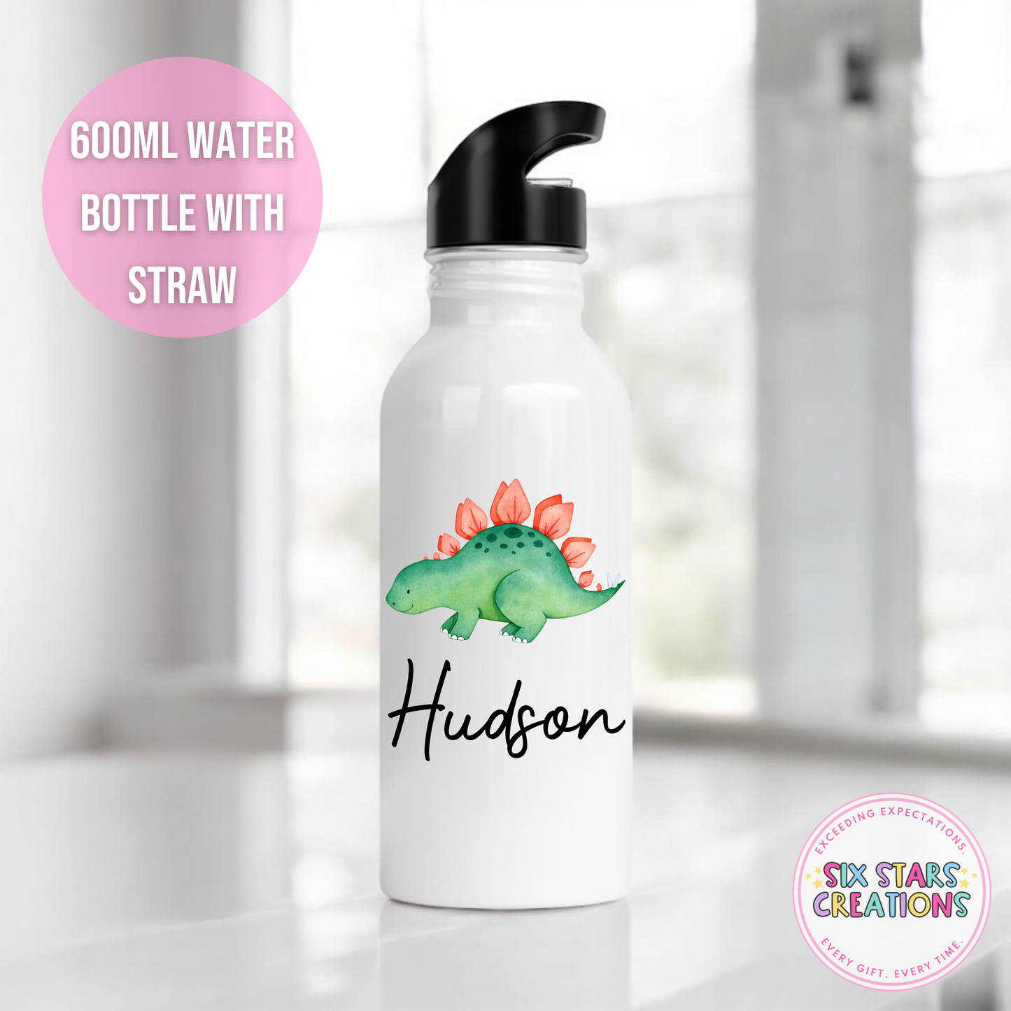 Stainless Steel Water Bottle With Straw - GREEN DINO