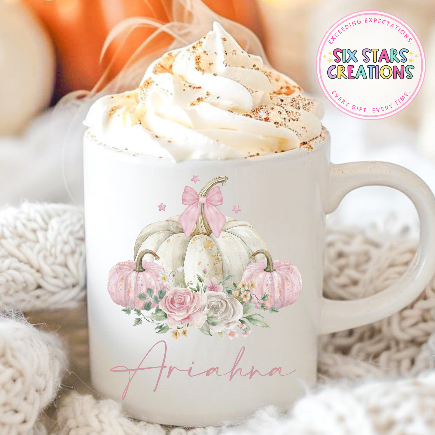 White & Pink Pumpkin Mug