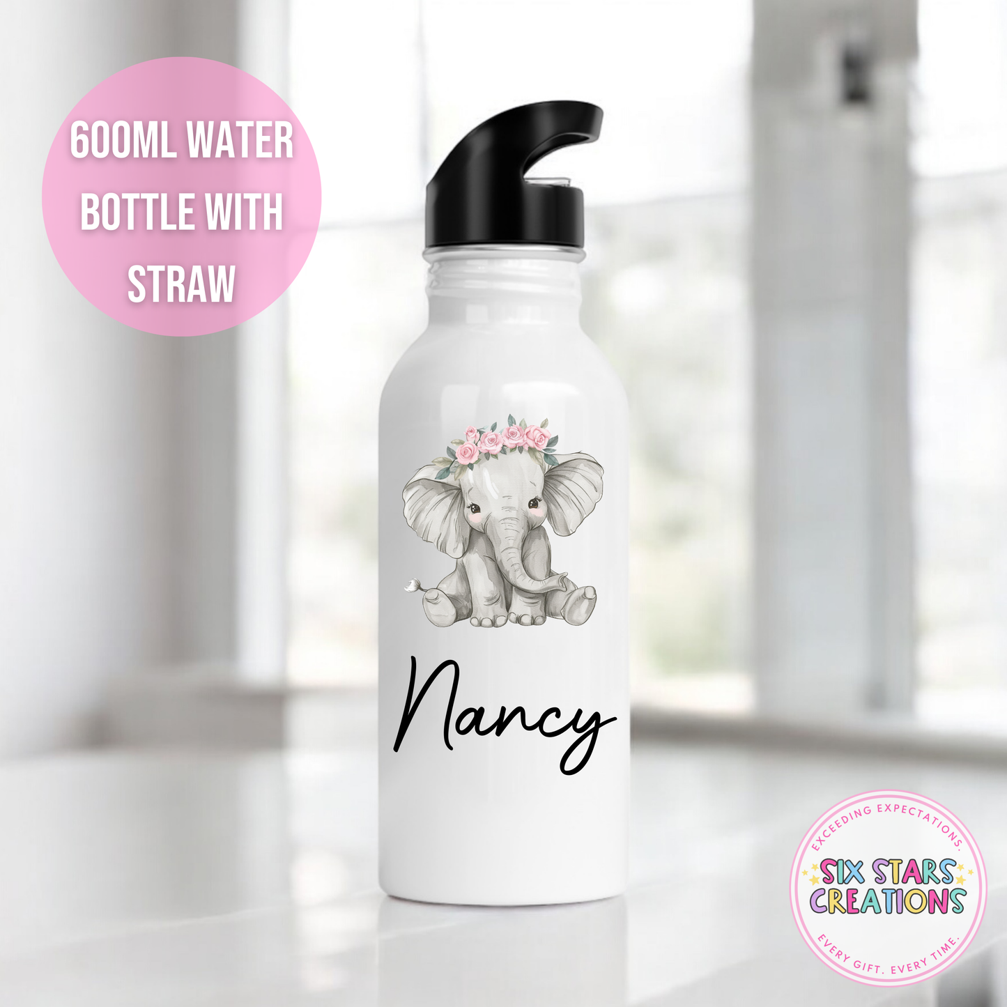 Stainless Steel Water Bottle With Straw - ELEPHANT