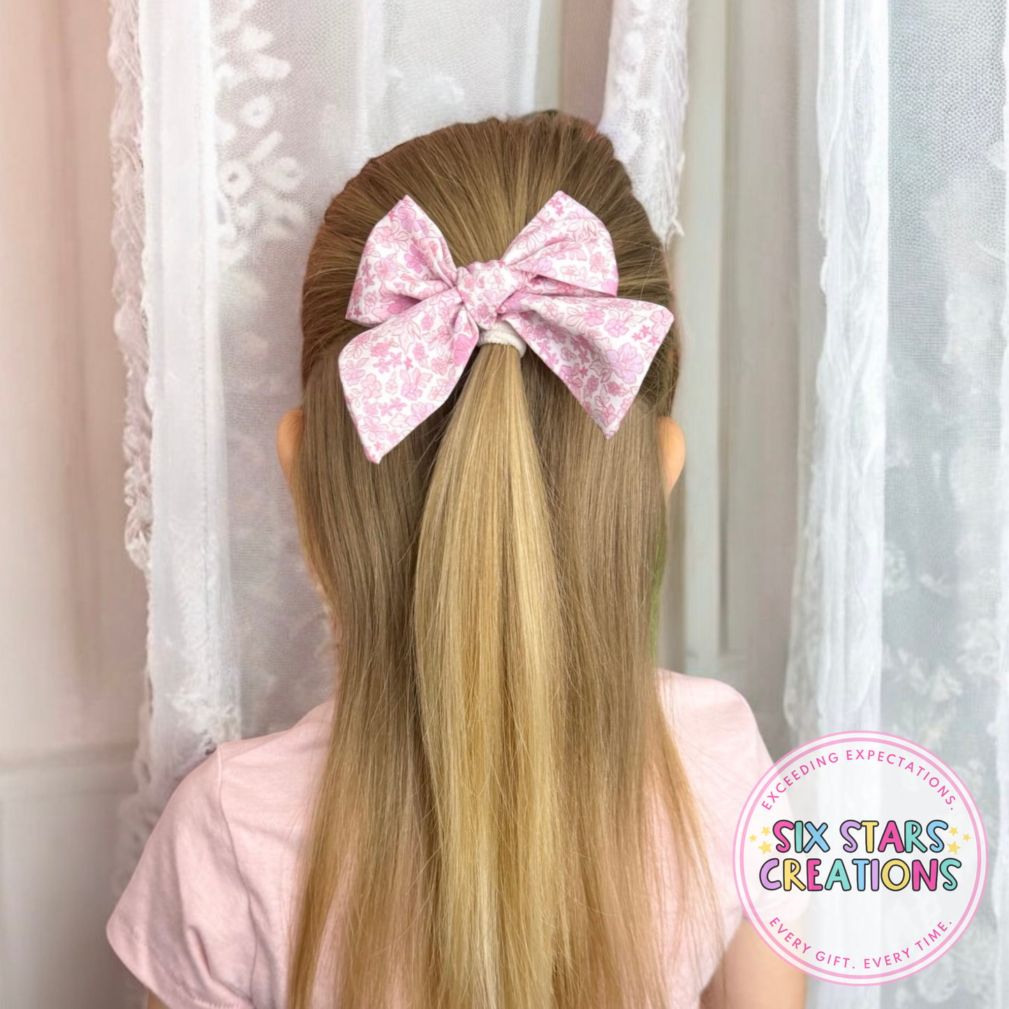 Light Pink Floral Hand Tied Bow