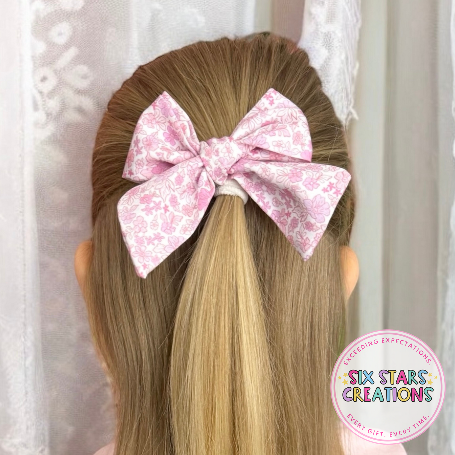 Light Pink Floral Hand Tied Bow