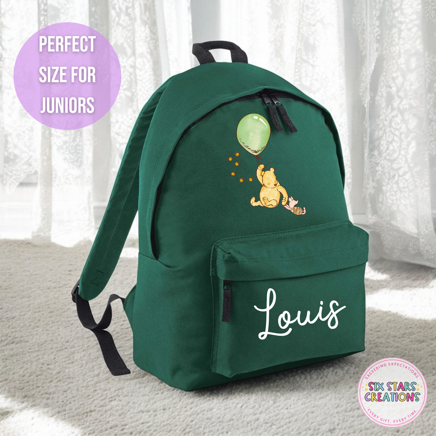 Personalised Junior 12L Backpack - BEAR GREEN BALLOON