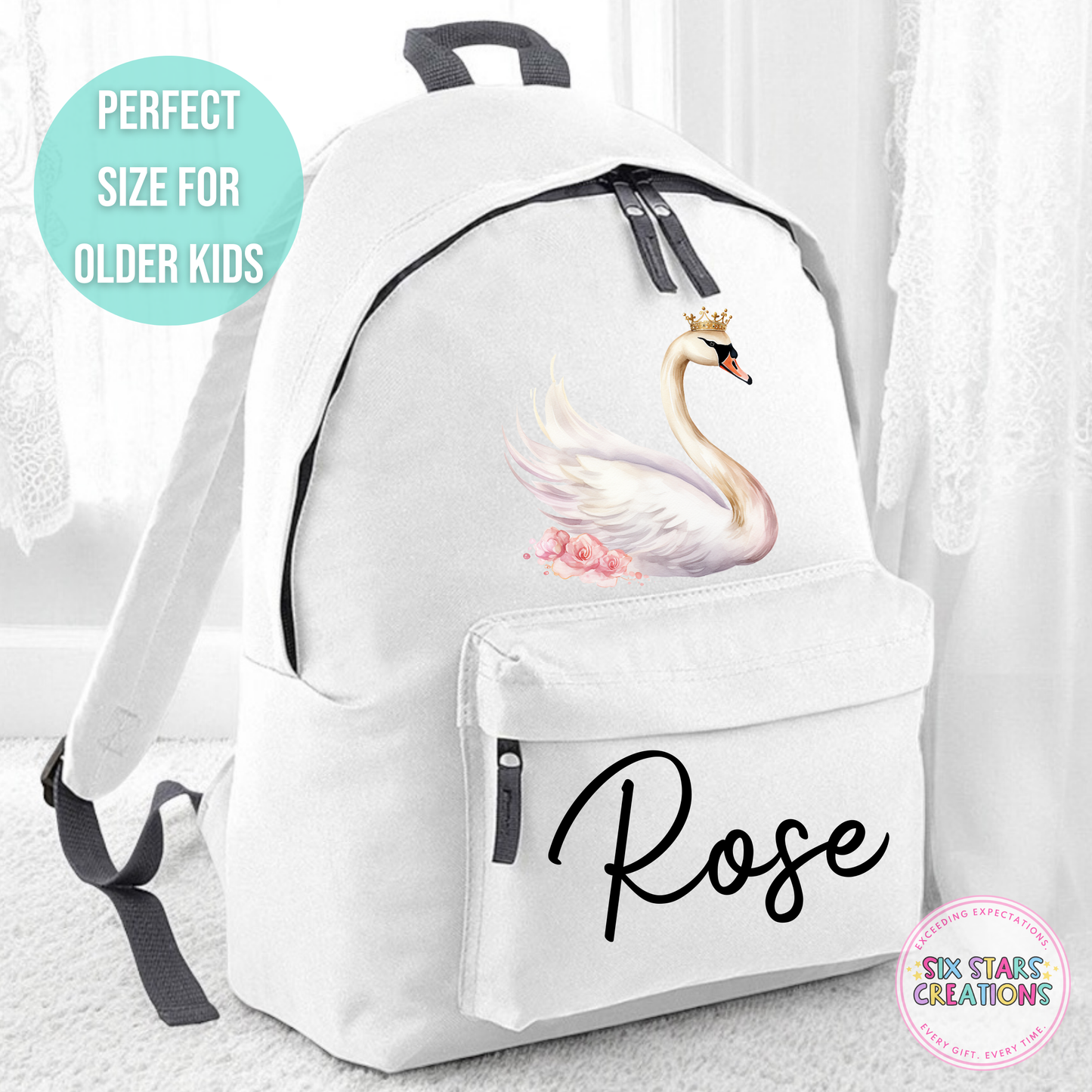 Personalised Older Children's 18L Backpack - SWAN PRINCESS