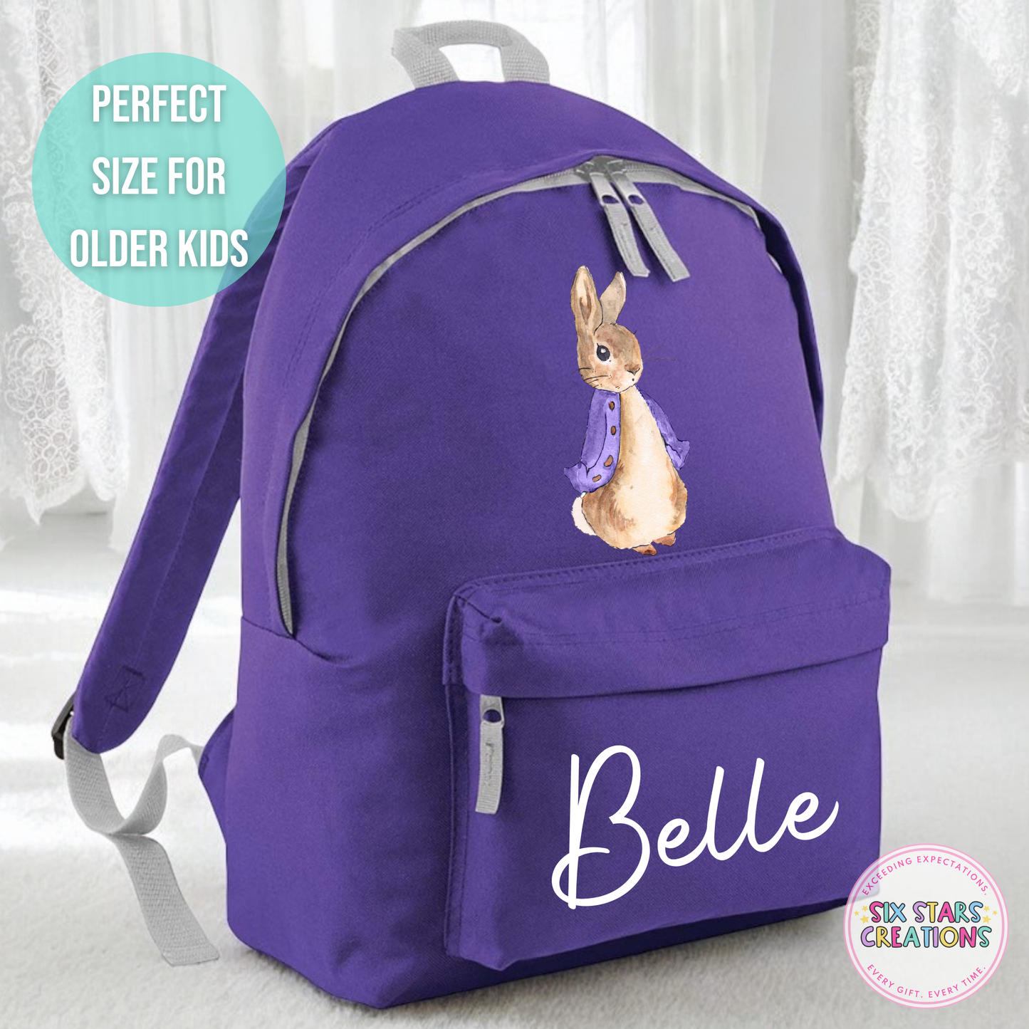 Personalised Older Children's 18L Backpack - PURPLE BUNNY