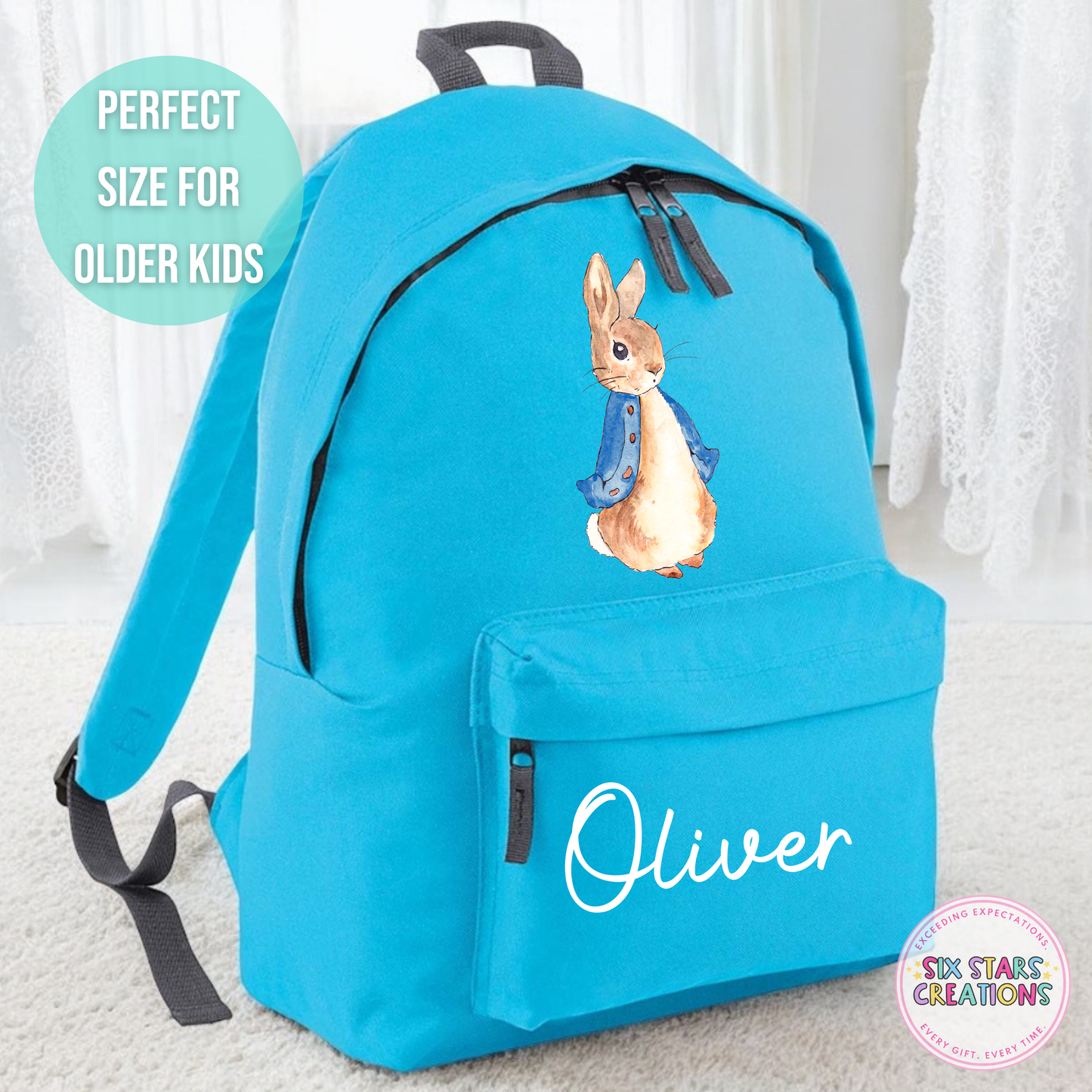 Personalised Older Children's 18L Backpack - BLUE BUNNY