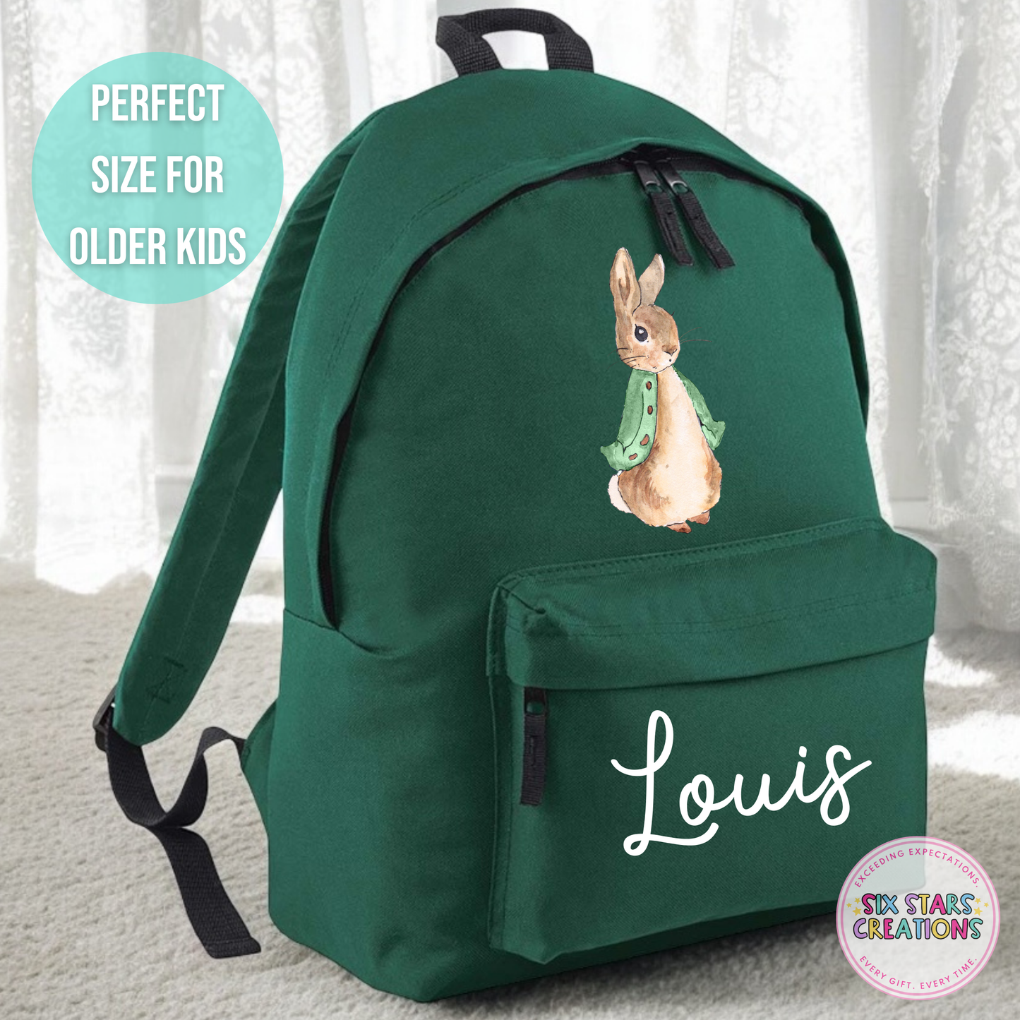 Personalised Older Children's 18L Backpack - GREEN BUNNY