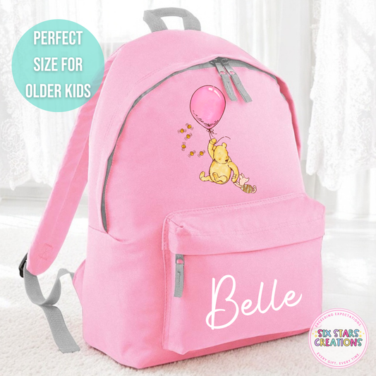 Personalised Older Children's 18L Backpack - BEAR PINK BALLOON