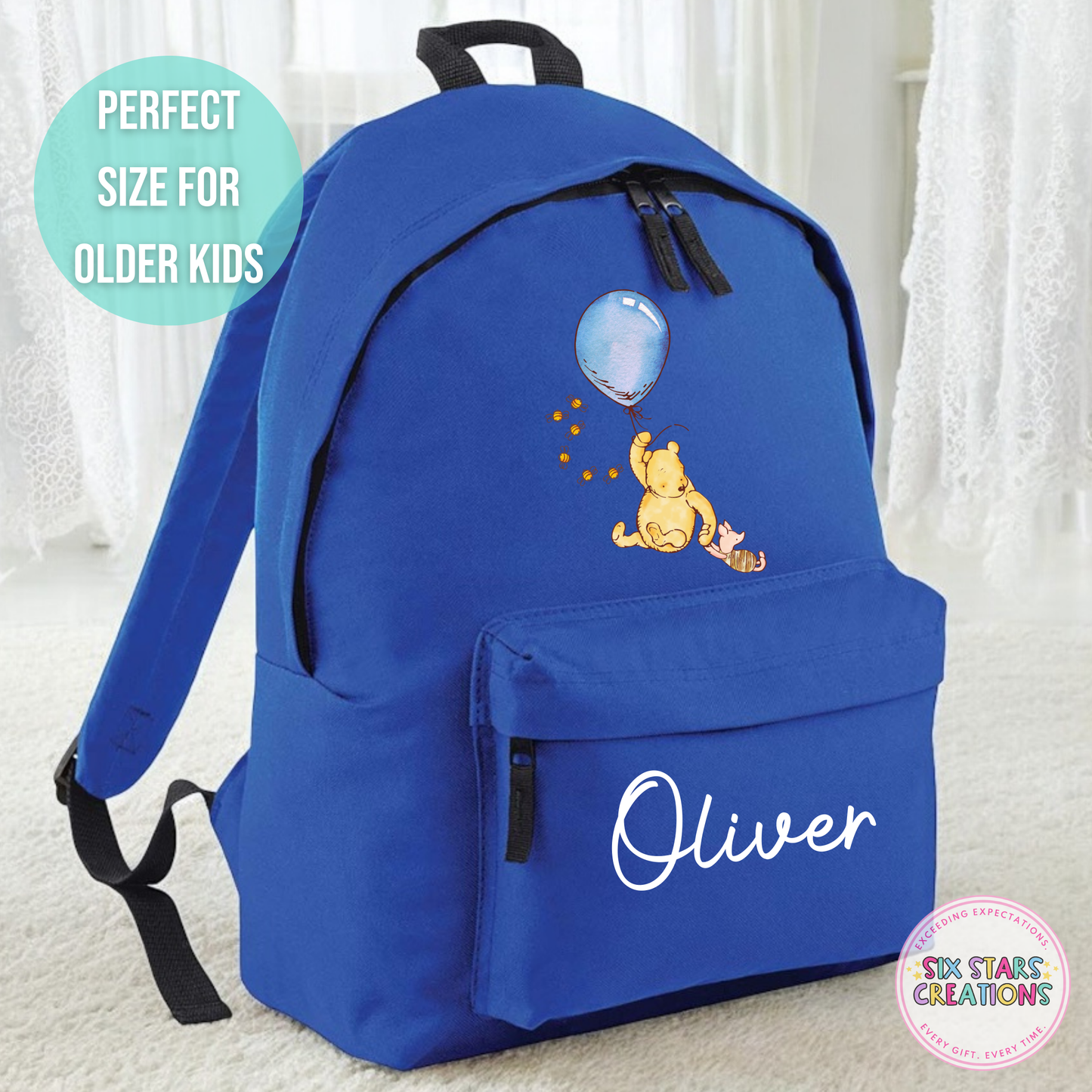 Personalised Older Children's 18L Backpack - BEAR BLUE BALLOON