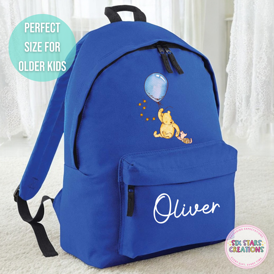 Personalised Older Children's 18L Backpack - BEAR BLUE BALLOON