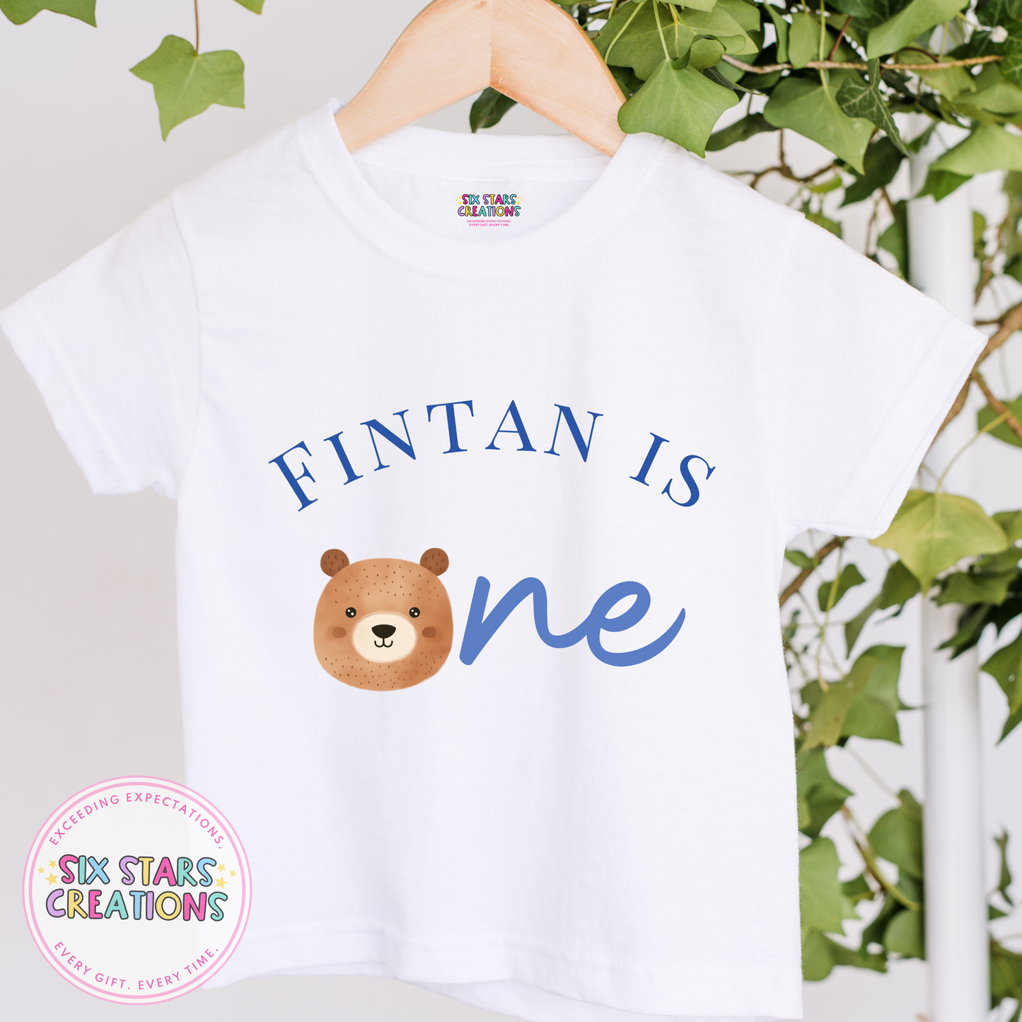 Personalised Birthday T-Shirt - ‘Name’ Is One Blue Bear Design