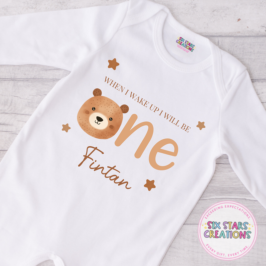 Personalised Birthday Romper - When I Wake Up I Will Be One Brown Bear Design