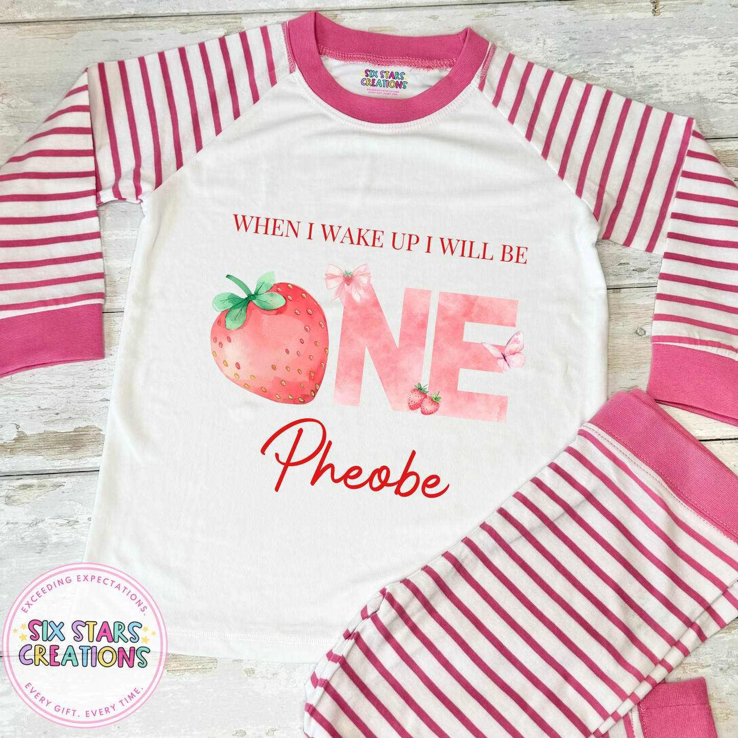 Personalised Birthday Pyjamas - When I Wake Up I Will Be One Strawberry Design