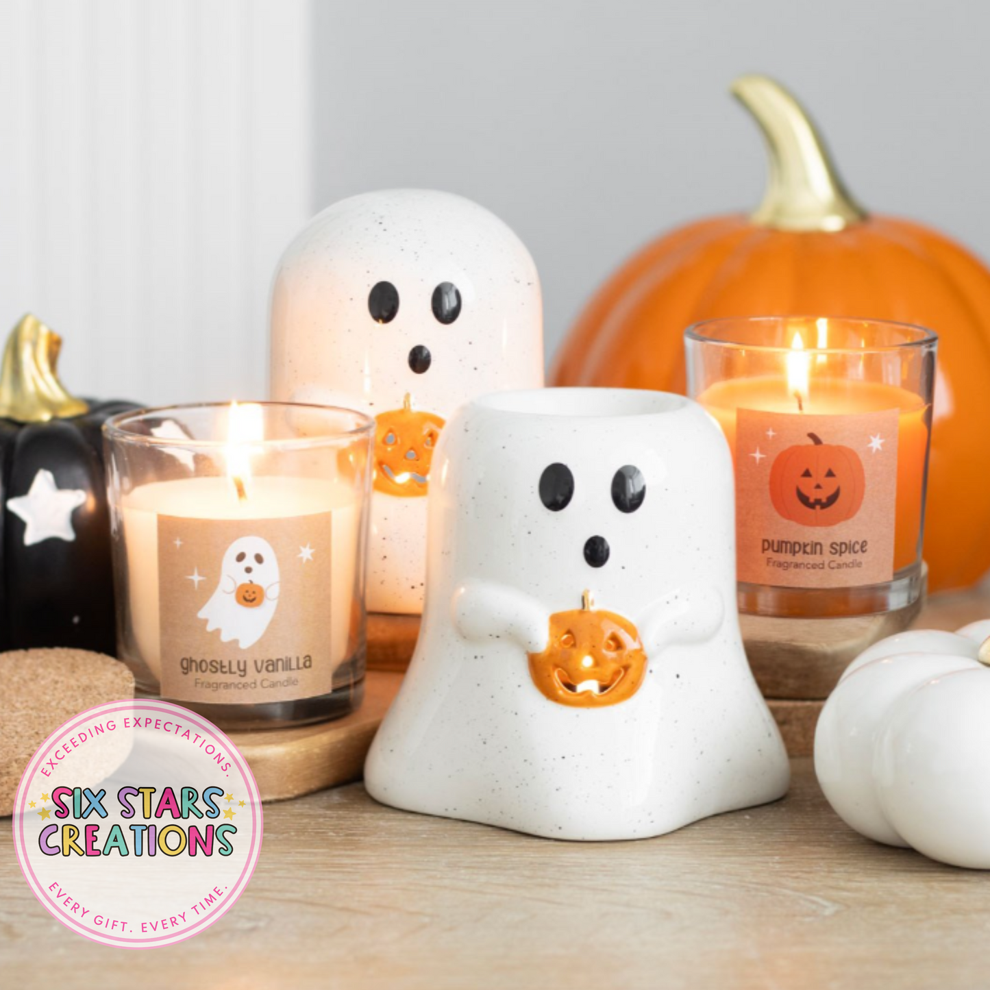 Ghost Shaped Tealight Candle Holder with Pumpkin