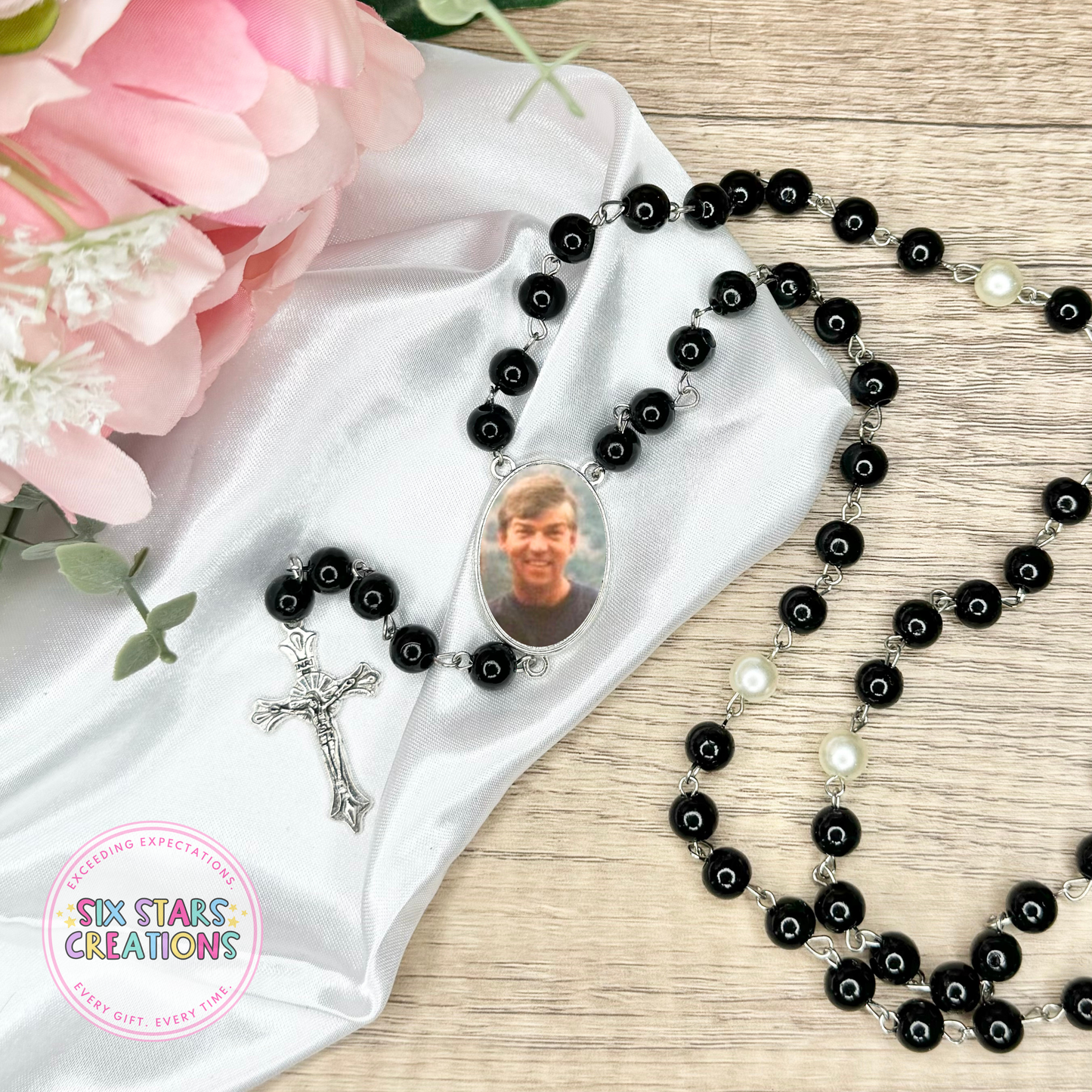 Black Rosary Beads Photo Necklace