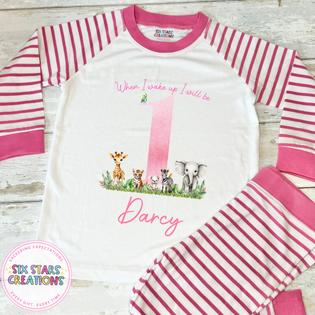 Personalised Birthday Pyjamas - Pink Safari Number