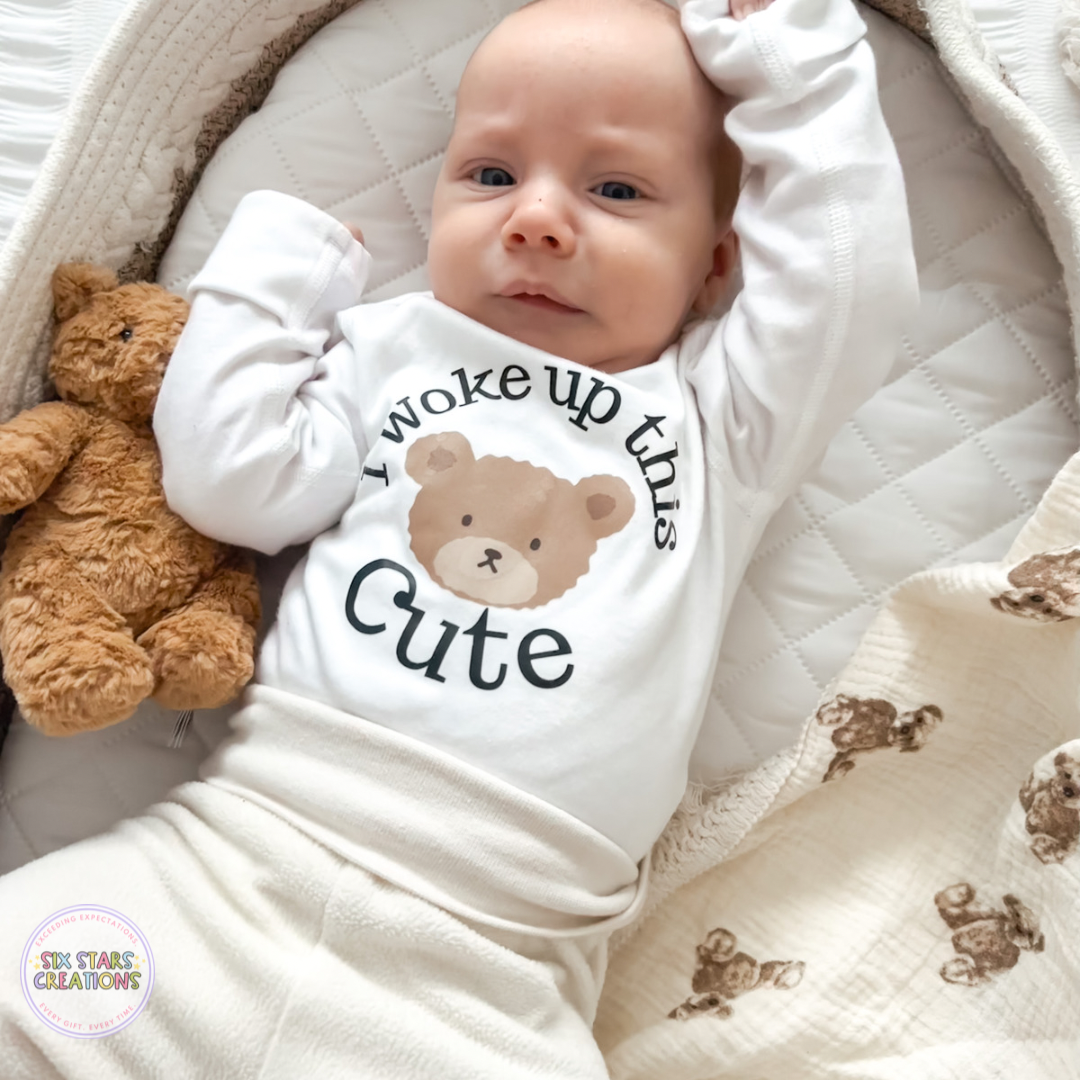 ‘I Woke Up This Cute’ Long Sleeve Baby Vest