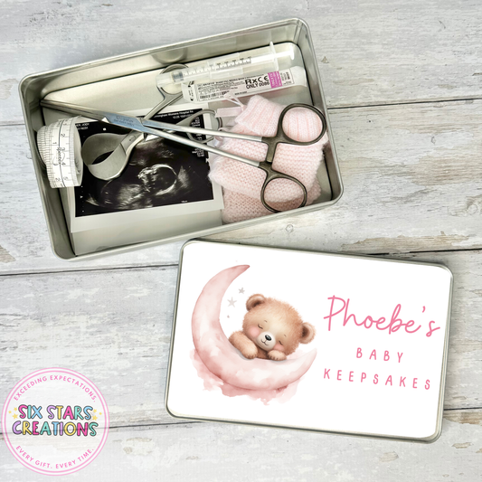 Personalised Baby Keepsake Box - Sleepy Bear Pink