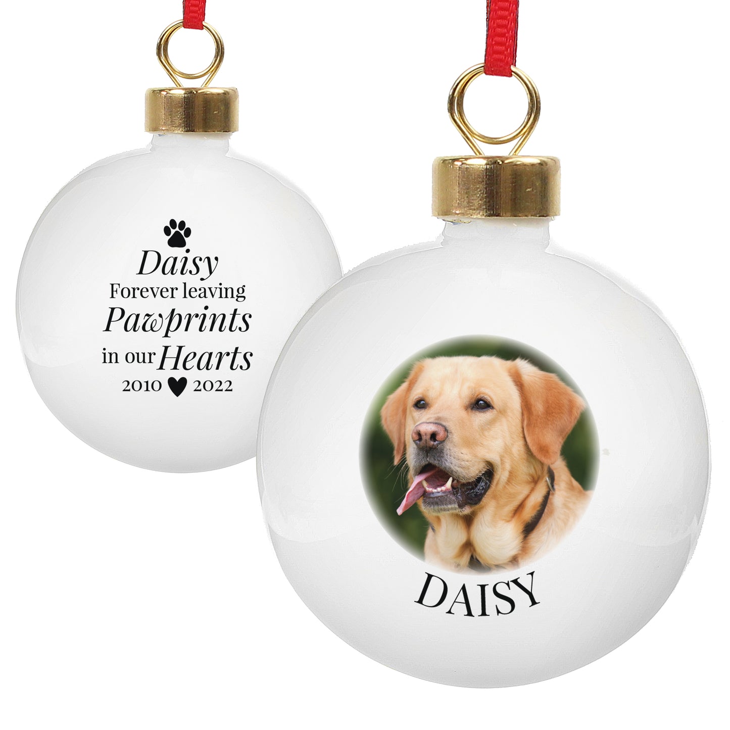 Personalised Paw Print Memorial Photo Bauble