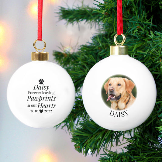 Personalised Paw Print Memorial Photo Bauble