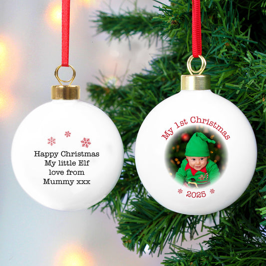Personalised 1st Christmas 2025 Photo Bauble