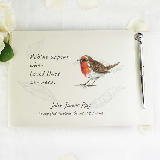 Personalised 'Robins Appear' Book Of Condolence