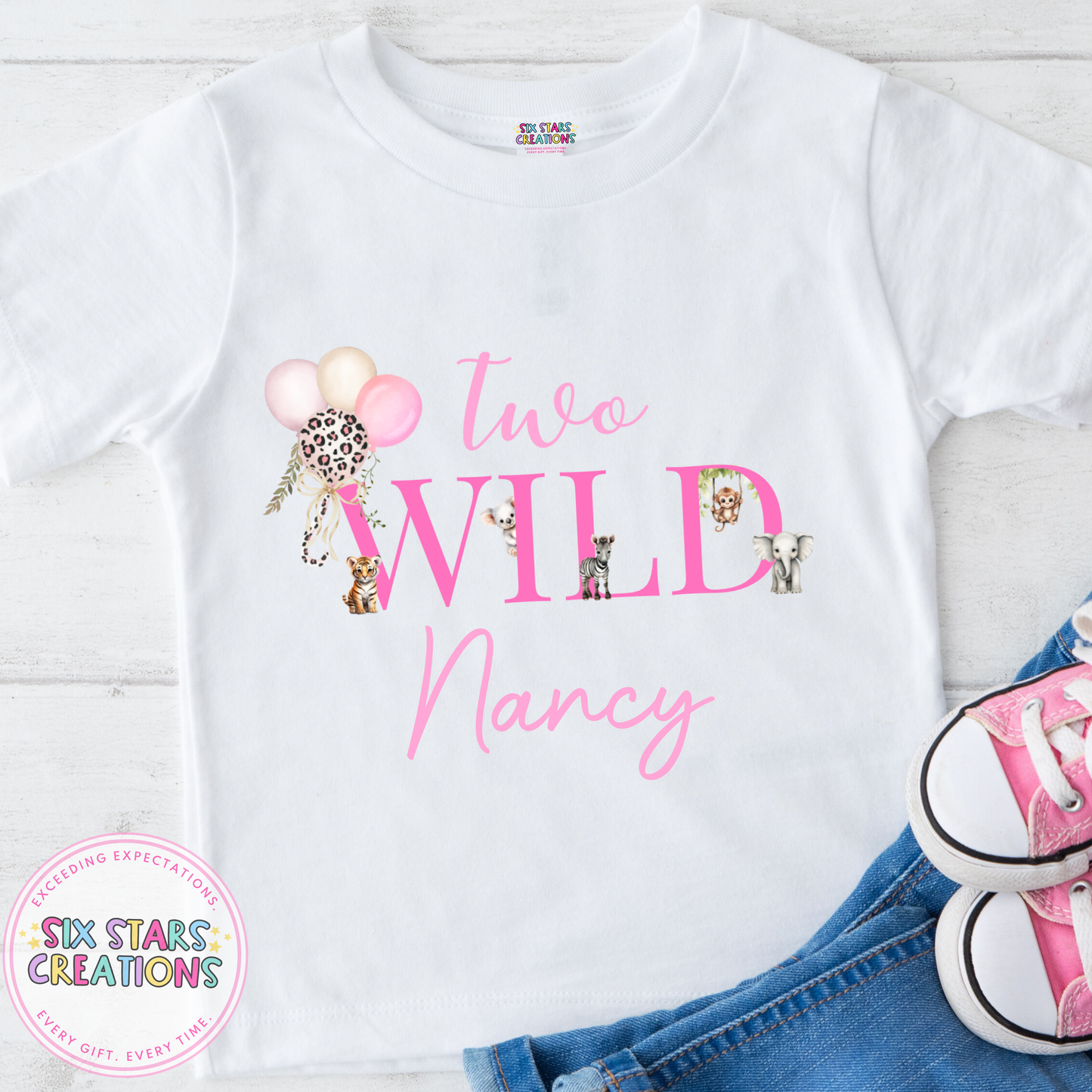 Personalised Birthday T-Shirt - Two Wild Pink Design