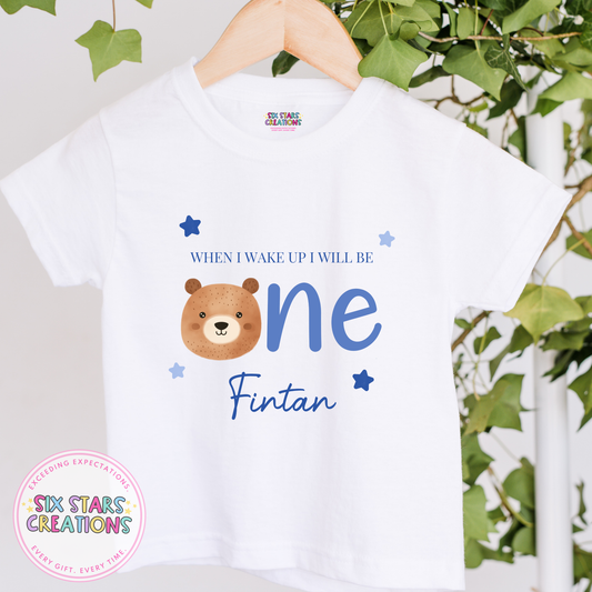 Personalised Birthday T-Shirt - When I Wake Up I Will Be One Blue Bear Design