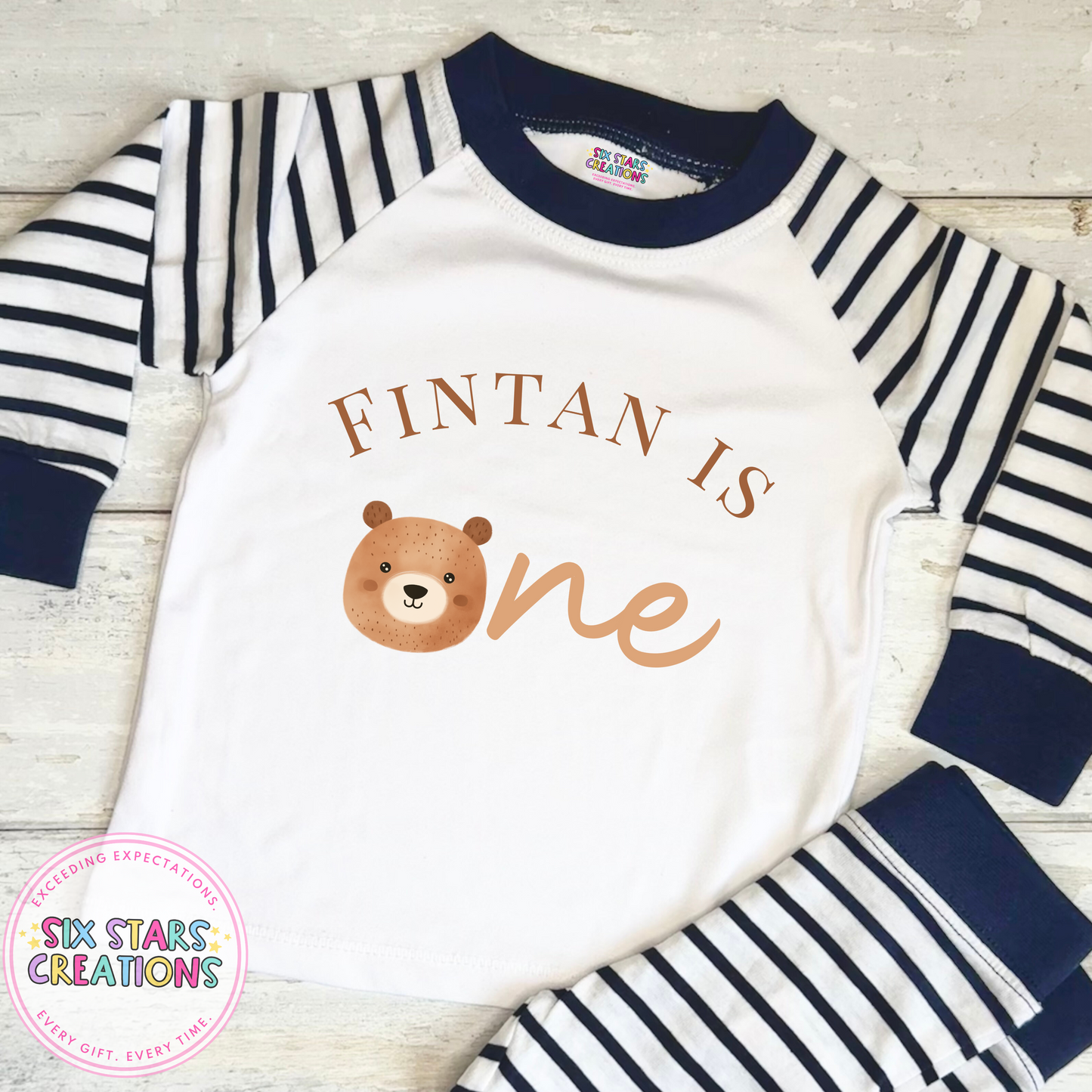 Personalised Birthday Pyjamas - ‘Name’ Is One Brown Bear Design