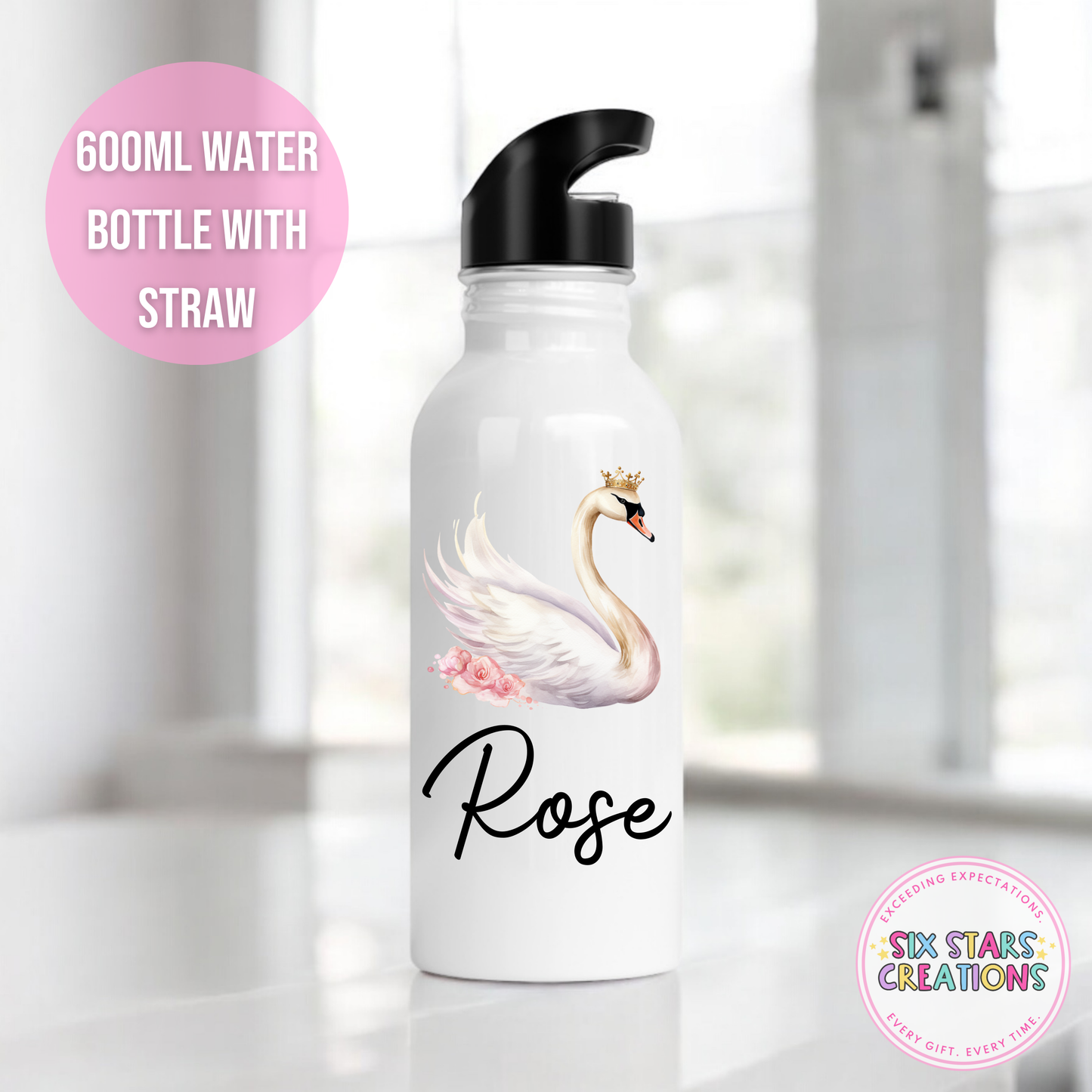 Stainless Steel Water Bottle With Straw - SWAN PRINCESS